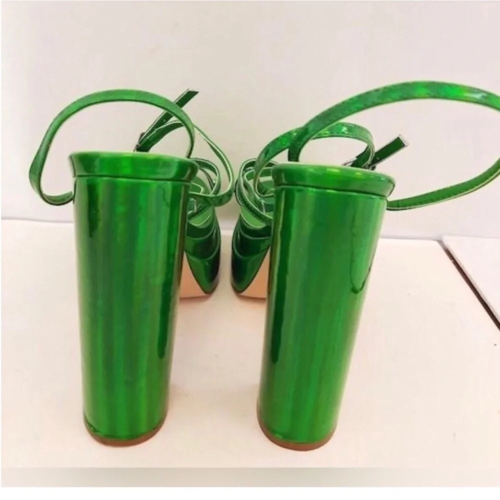 Green NWOT Vivianly Platform Strappy Heels